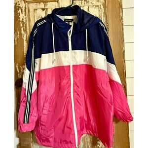 Women's New Look Lightweight Hooded Windbreaker Jacket - Navy/Pink - Size 3X